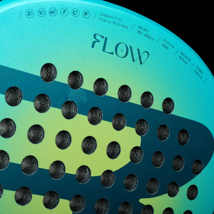 Close-up of Bullpadel Flow Woman 2025 Fibrix hybrid fibre and 3D surface texture"